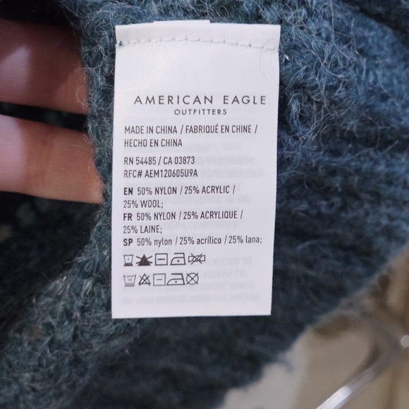 ♡ American Eagle Outfitters Wool Sweater | Dark Teal Blue Slouch Oversized Fit S - Picture 9 of 11